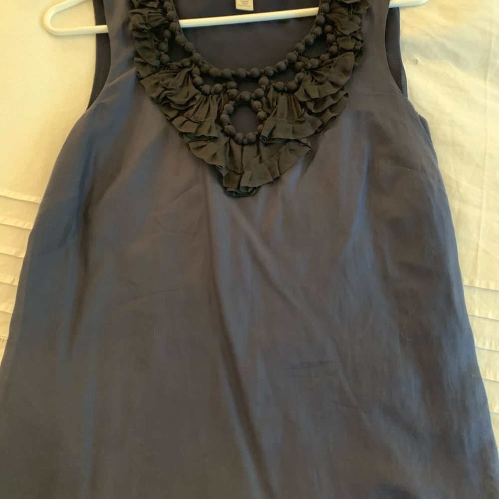 Navy blue blouse with black bead embellishments